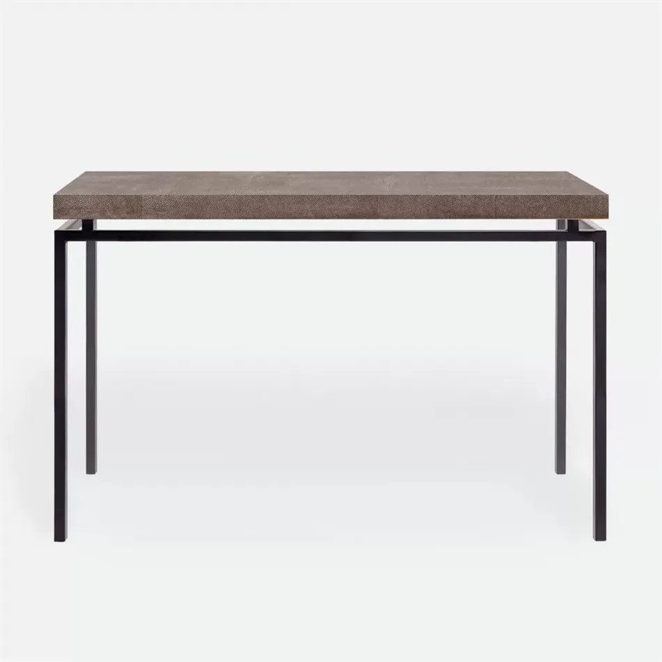 Benjamin Console Table Flat Black Steel 60"L x 18"W x 31"H Realistic Faux Shagreen Dark Mushroom