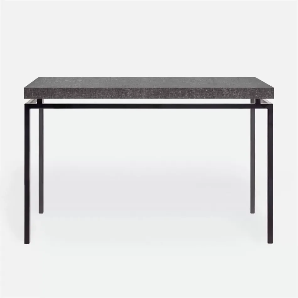 Benjamin Console Table Flat Black Steel 60"L x 18"W x 31"H Faux Linen Charcoal