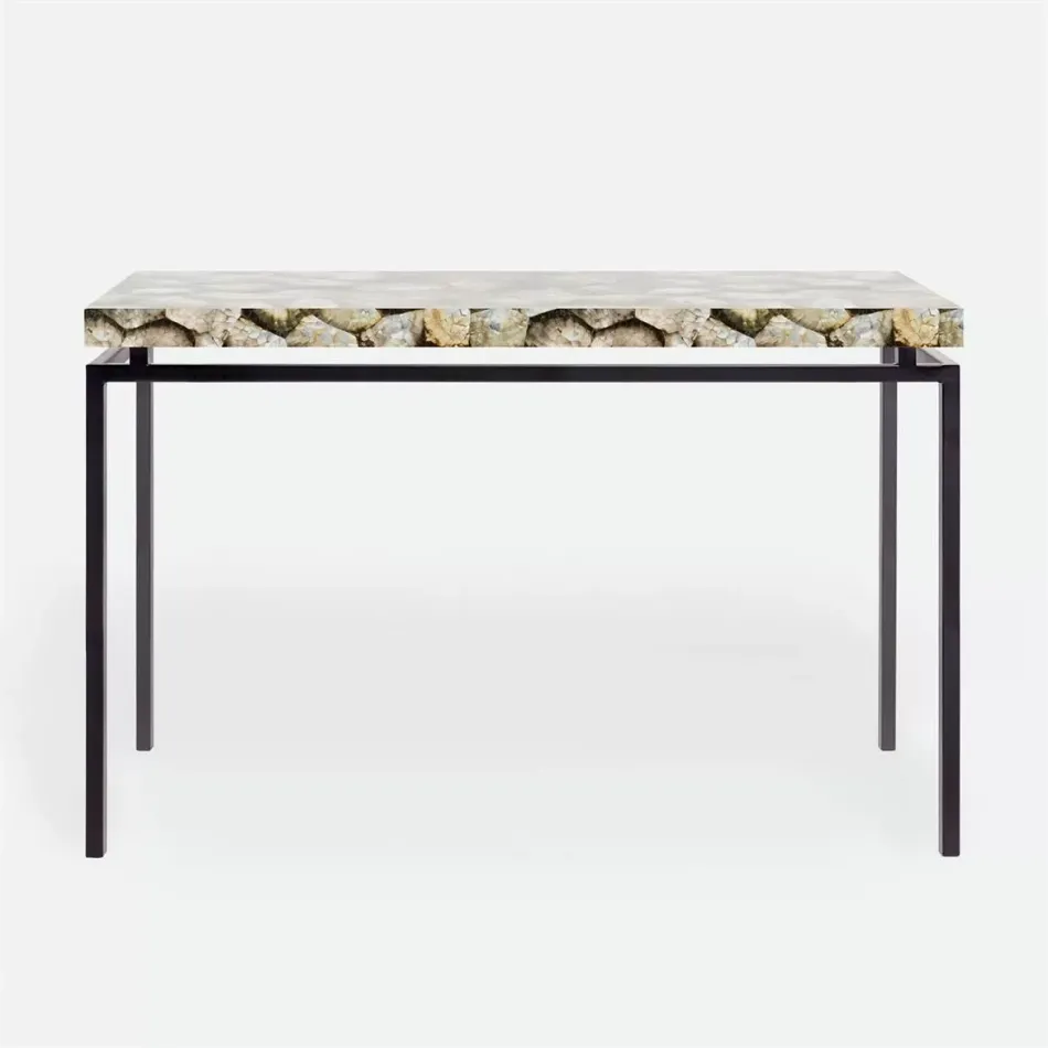 Benjamin Console Table Flat Black Steel 60"L x 18"W x 31"H Shell Silver Mother of Pearl