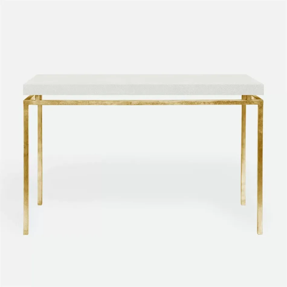 Benjamin Console Table Texturized Gold Steel 60"L x 18"W x 31"H Realistic Faux Shagreen Ivory