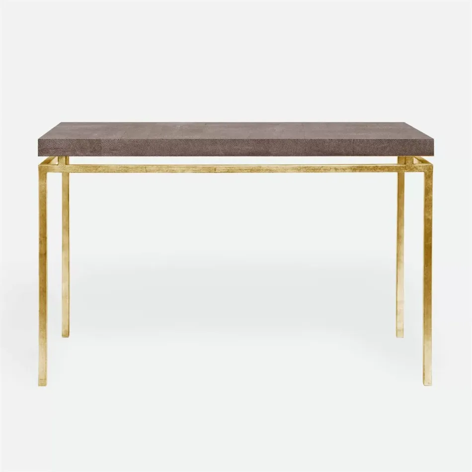 Benjamin Console Table Texturized Gold Steel 60"L x 18"W x 31"H Realistic Faux Shagreen Dark Mushroom