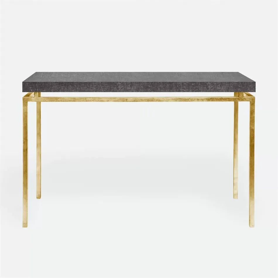 Benjamin Console Table Texturized Gold Steel 60"L x 18"W x 31"H Faux Linen Charcoal