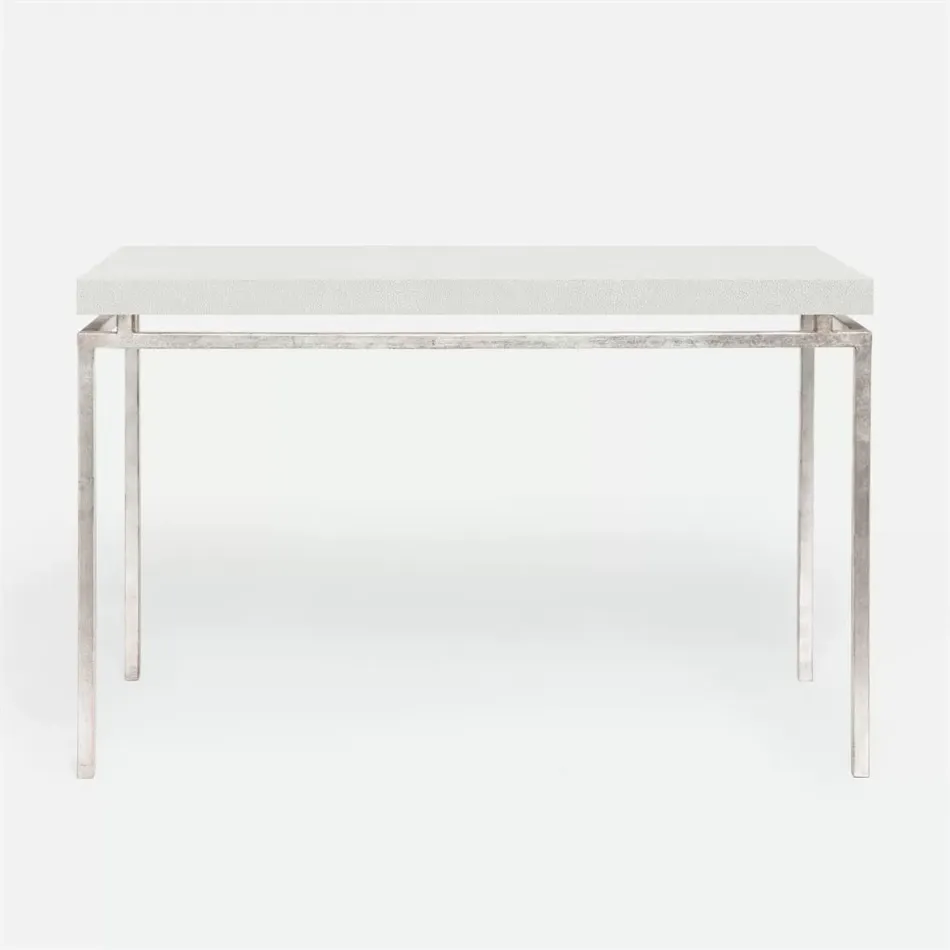 Benjamin Console Table Texturized Silver Steel 60"L x 18"W x 31"H Realistic Faux Shagreen Ivory