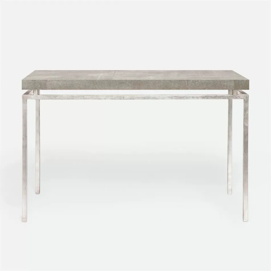 Benjamin Console Table Texturized Silver Steel 60"L x 18"W x 31"H Realistic Faux Shagreen Sand