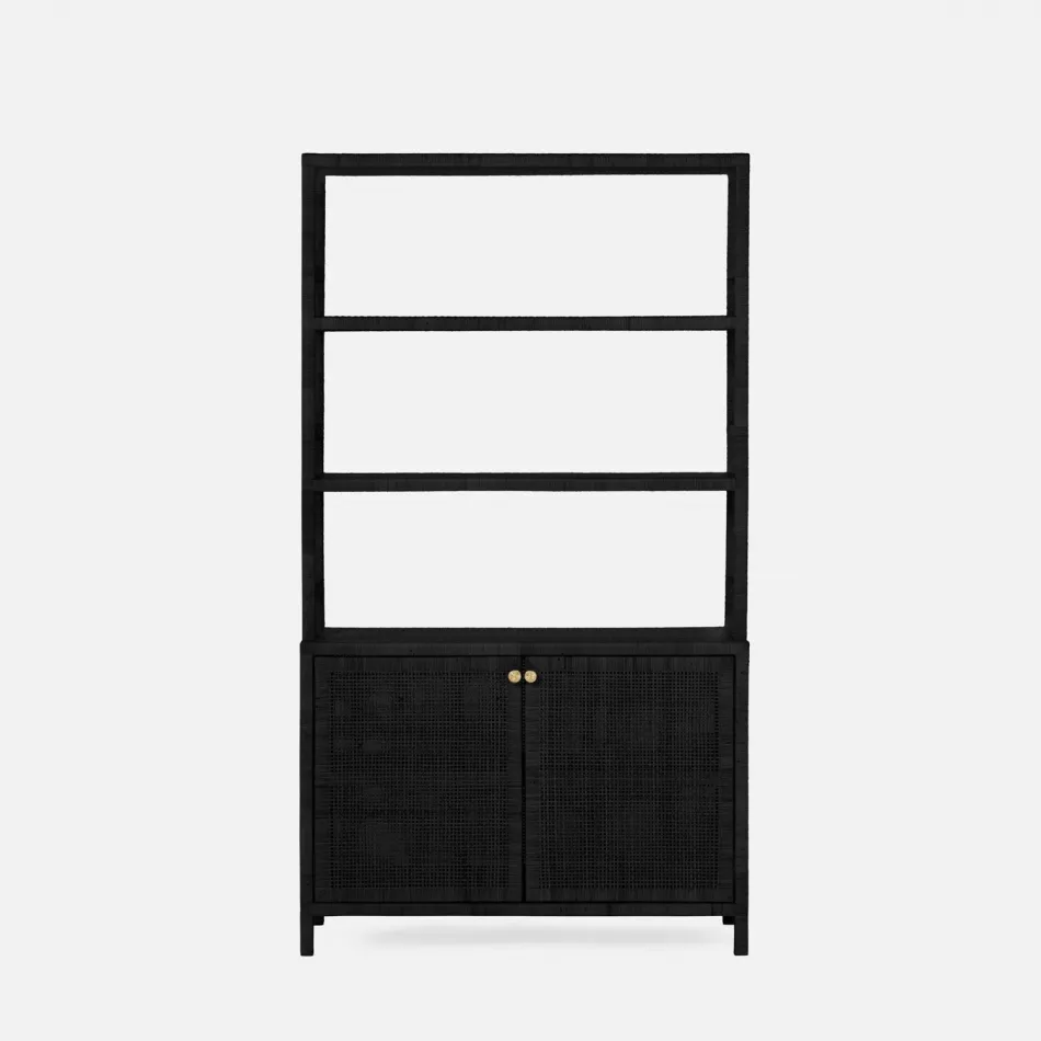 Isla Bookcase with Hutch Onyx 44"L x 18"W x 79"H Peeled Rattan