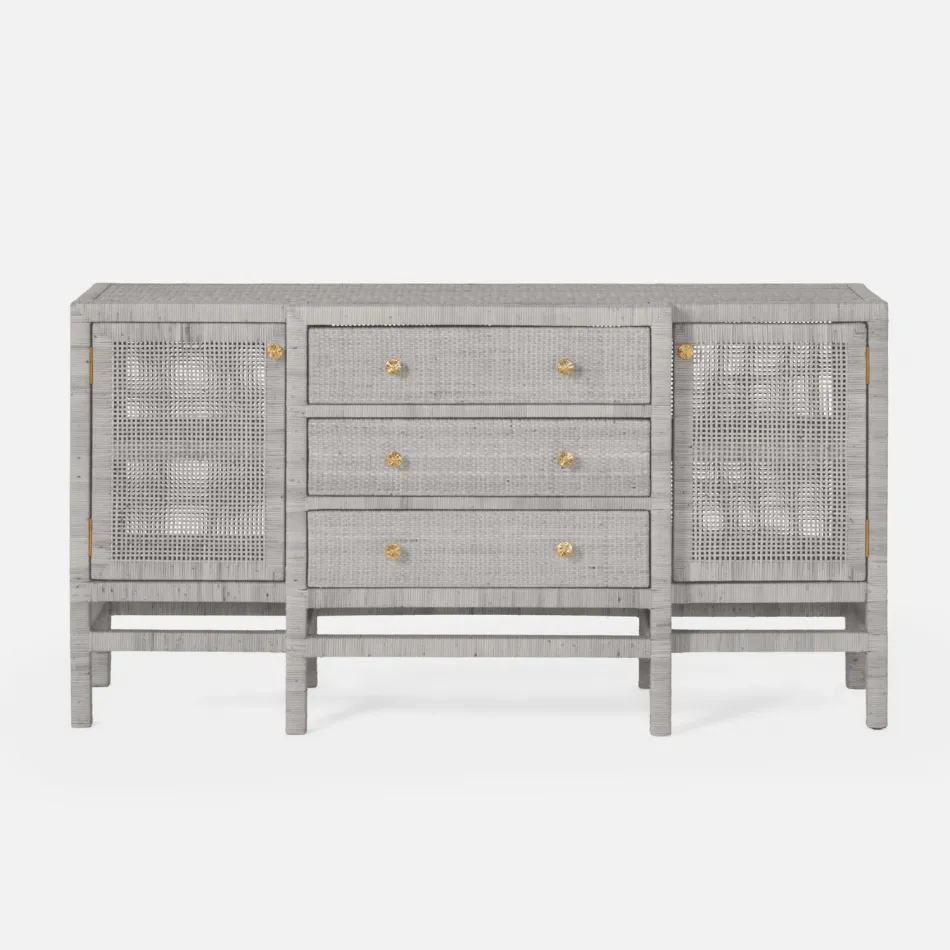 Isla Deep Drawer Buffet French Gray 64"L x 18"W x 34H Peeled Rattan