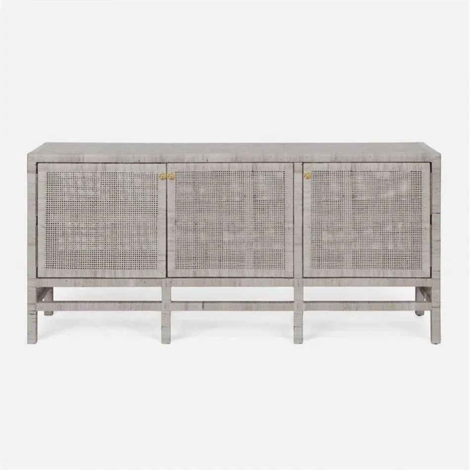 Isla Three-Door Buffet 80"L x 18"W x 34"H French Gray Peeled Rattan