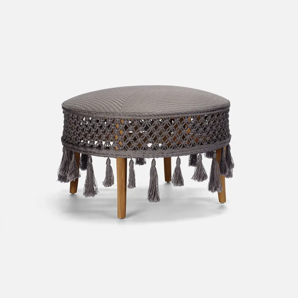 Izzy Zinc/Weathered Natural Performance Macrame/Rustic Teak Coffee Table 28"D x 18"H