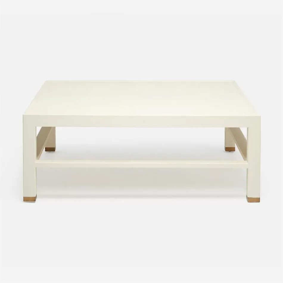 Jarin Coffee Table White Faux Belgian Linen 48"L x 48"W x 18"H