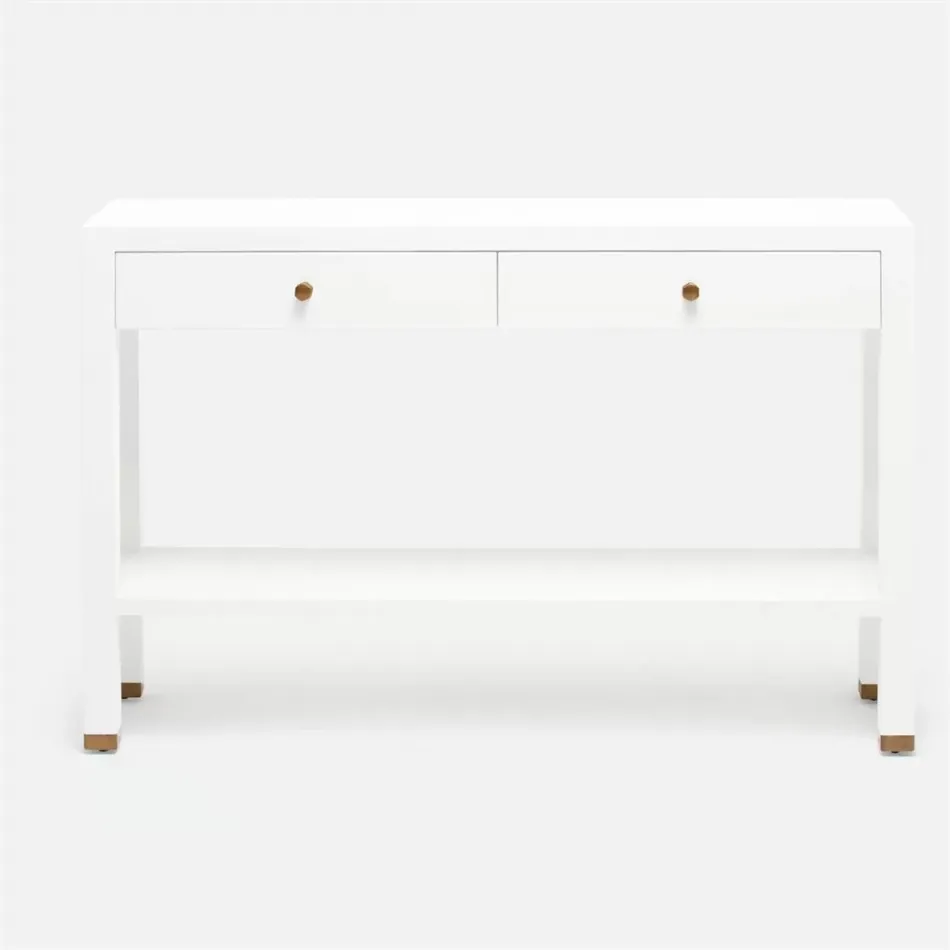 Jarin Console Designer White Faux Belgian Linen 48"L x 12"W x 31"H
