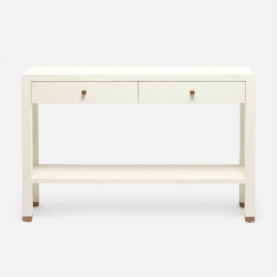 Jarin Console White Faux Belgian Linen 48"L x 12"W x 31"H