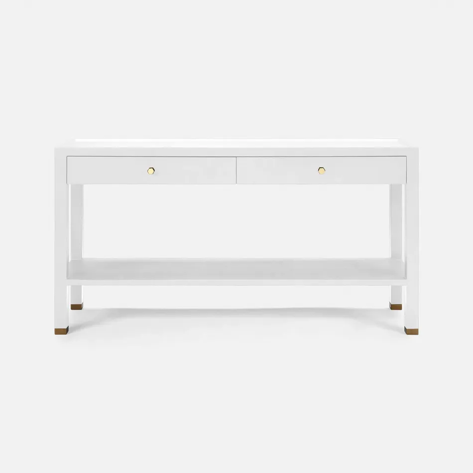 Jarin Console Designer White Faux Belgian Linen 60"L x 18"W x 31"H