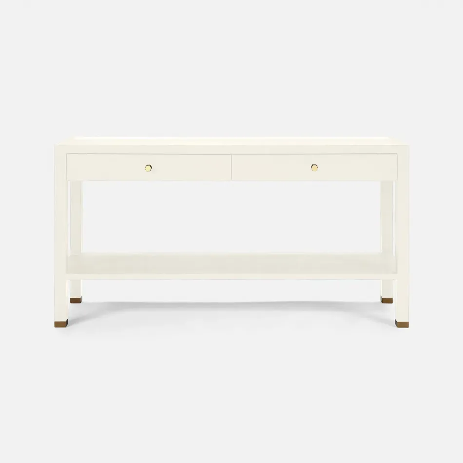 Jarin Console White Faux Belgian Linen 60"L x 18"W x 31"H