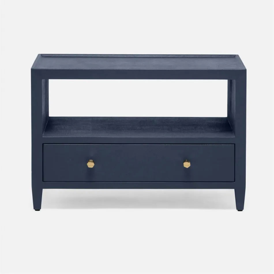 Jarin Low Nightstand True Navy Faux Belgian Linen 30"L x 18"W x 22"H