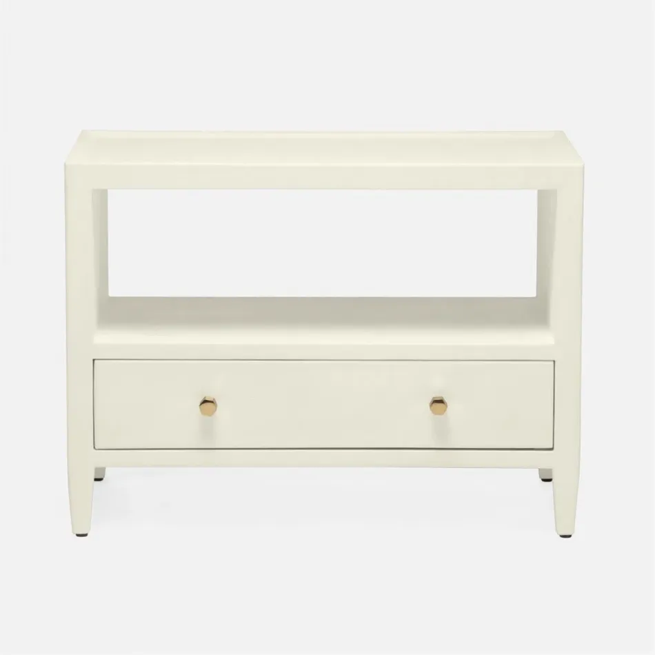 Jarin Low Nightstand White Faux Belgian Linen 30"L x 18"W x 22"H