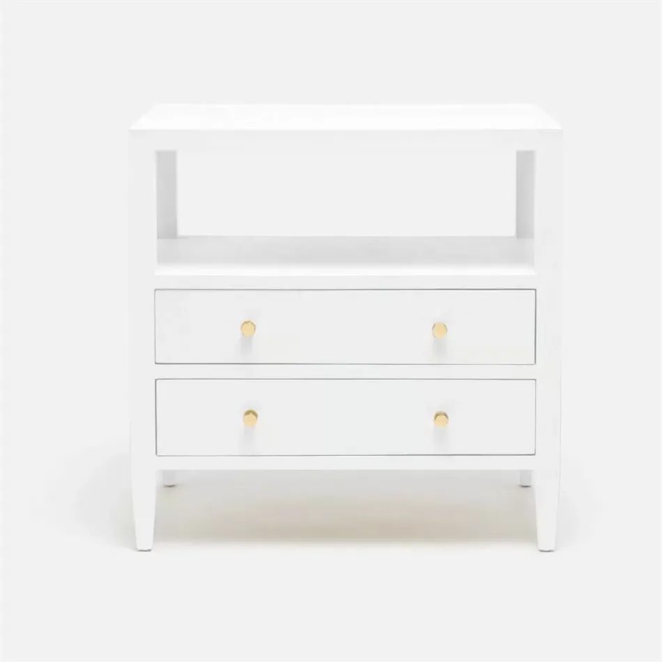 Jarin Nightstand Designer White Faux Belgian Linen