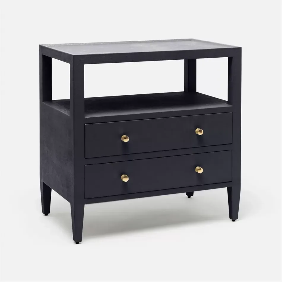 Jarin Nightstand Dark Navy Faux Belgian Linen 30"L x 18"W x 30"H