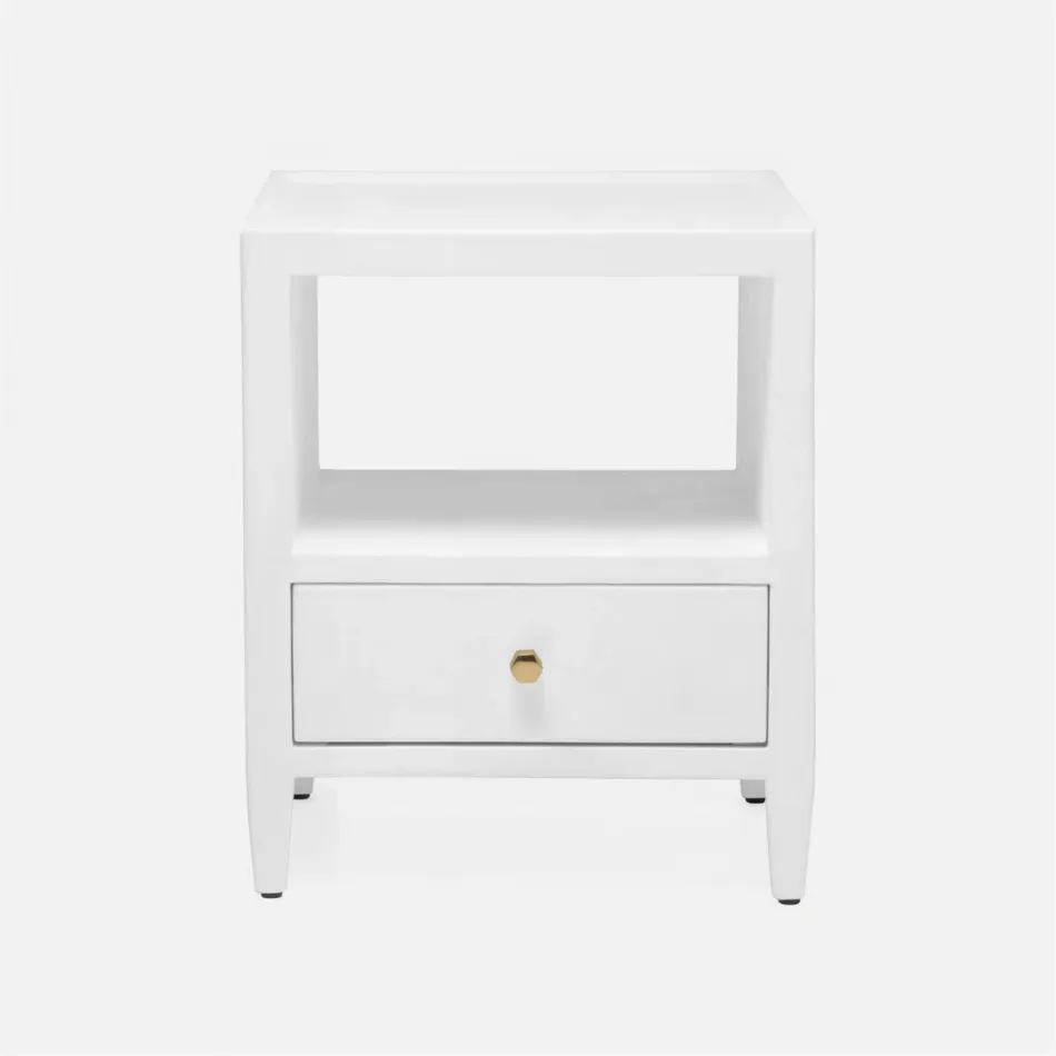 Jarin Low Nightstand Designer White Faux Belgian Linen 18"L x 18"W x 22"H