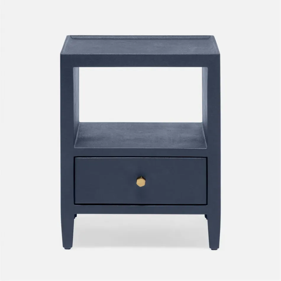 Jarin Low Nightstand True Navy Faux Belgian Linen 18"L x 18"W x 22"H