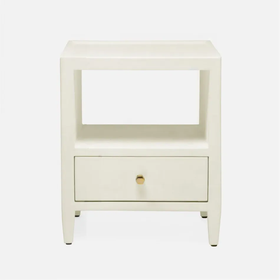 Jarin Low Nightstand White Faux Belgian Linen 18"L x 18"W x 22"H