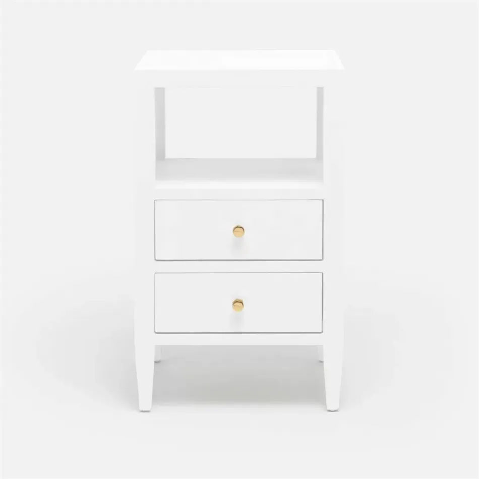 Jarin Nightstand Designer White Faux Belgian Linen 18"L x 18"W x 30"H