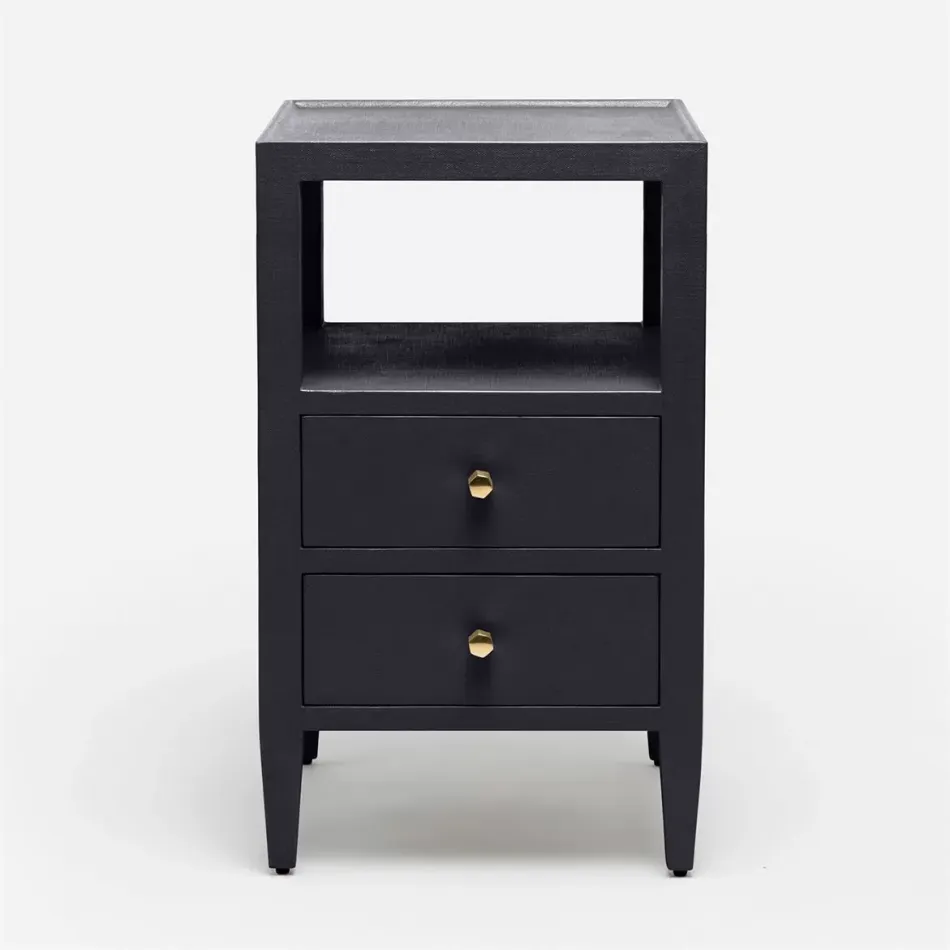 Jarin Nightstand Dark Navy Faux Belgian Linen 18"L x 18"W x 30"H