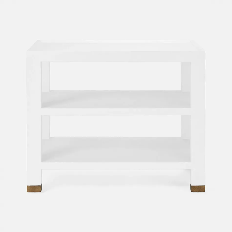 Jarin Side Table Designer White Faux Belgian Linen 25"L x 18"W x 20"H