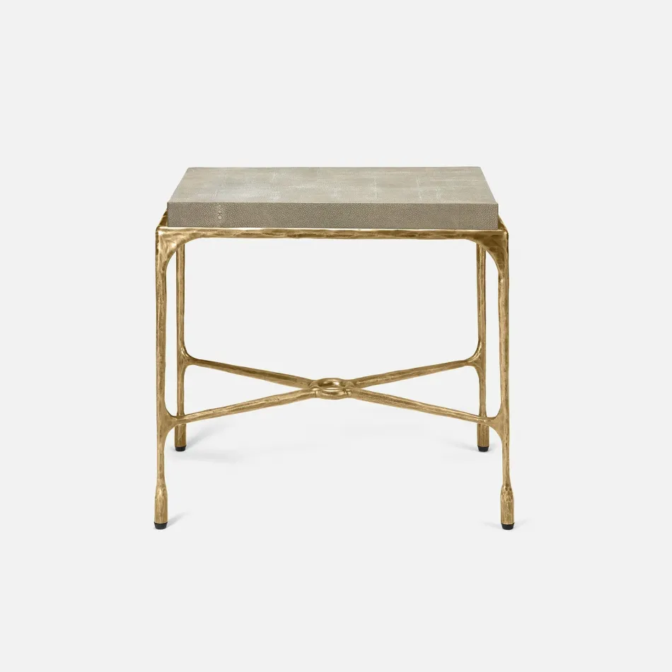 Owen Antiqued Gold Chiseled Iron/Faux Horn White Side Table 24"L x 24"W x 22"H