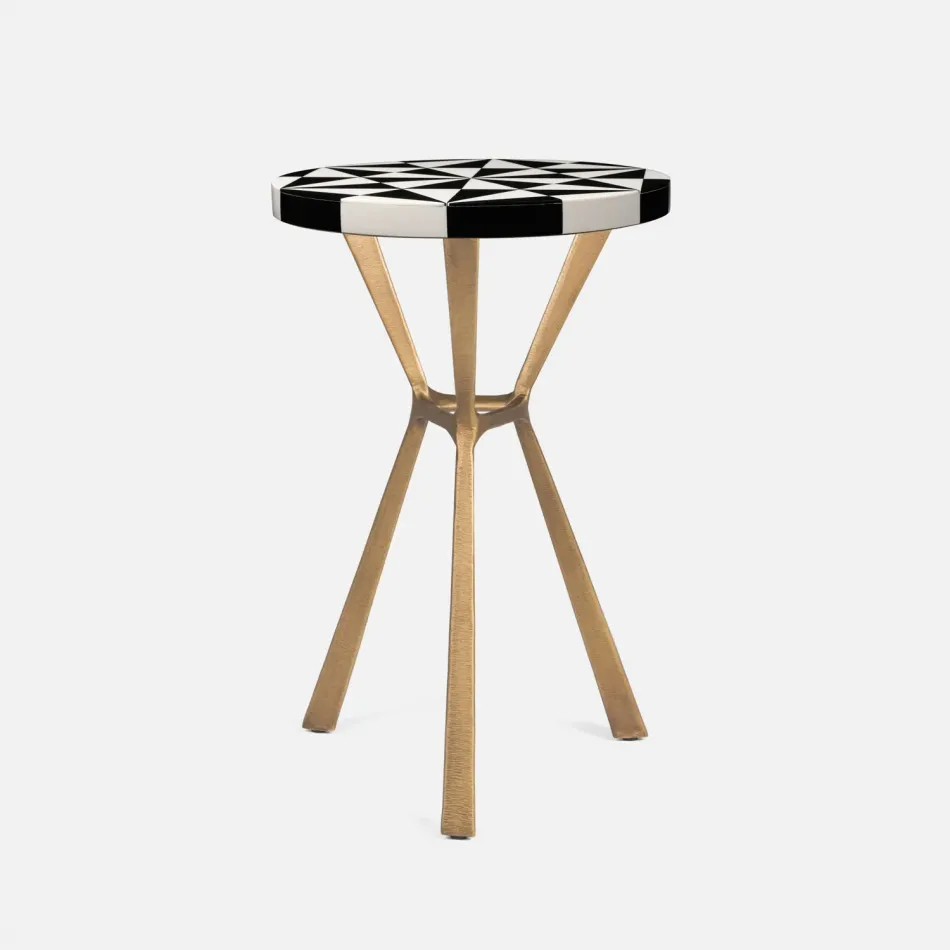 Paislee Aged Brass Iron/Black/White Resin Side Table 16"D x 24"H
