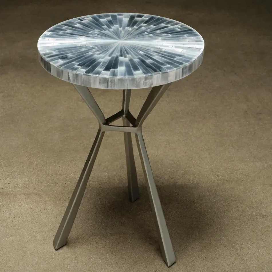 Paislee Aged Silver Iron/Silver Selenite Stone Side Table 16"D x 24"H
