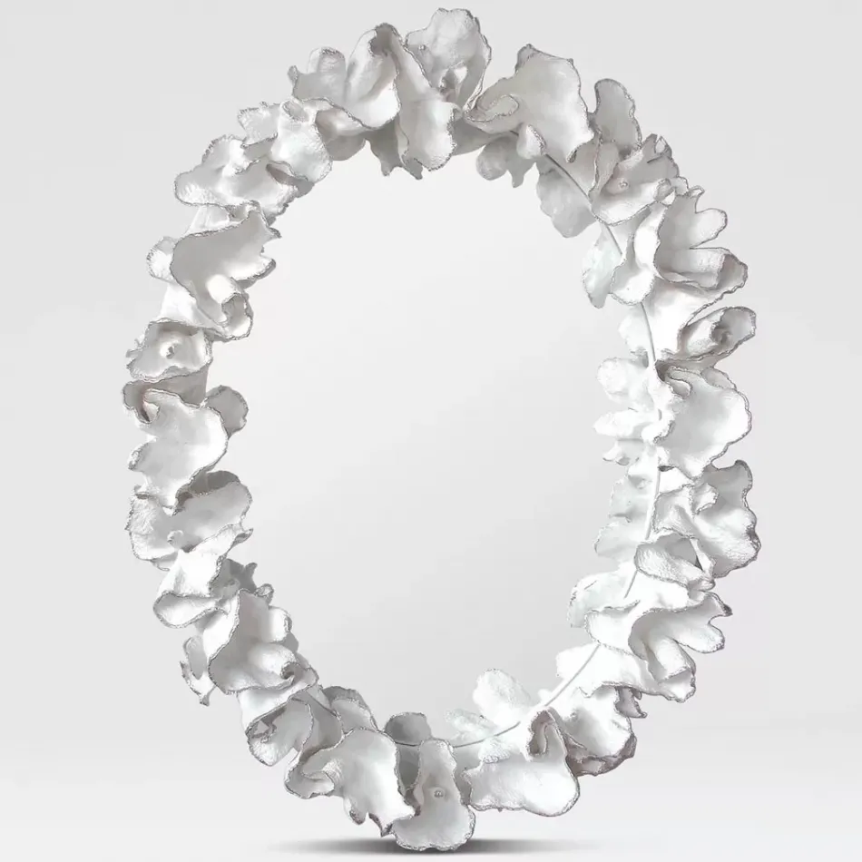 Coco 36"W x 47"H Silver With White Faux Coral Oval Mirror