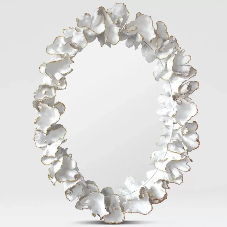 Coco 36"W x 47"H Gold With White Faux Coral Oval Mirror