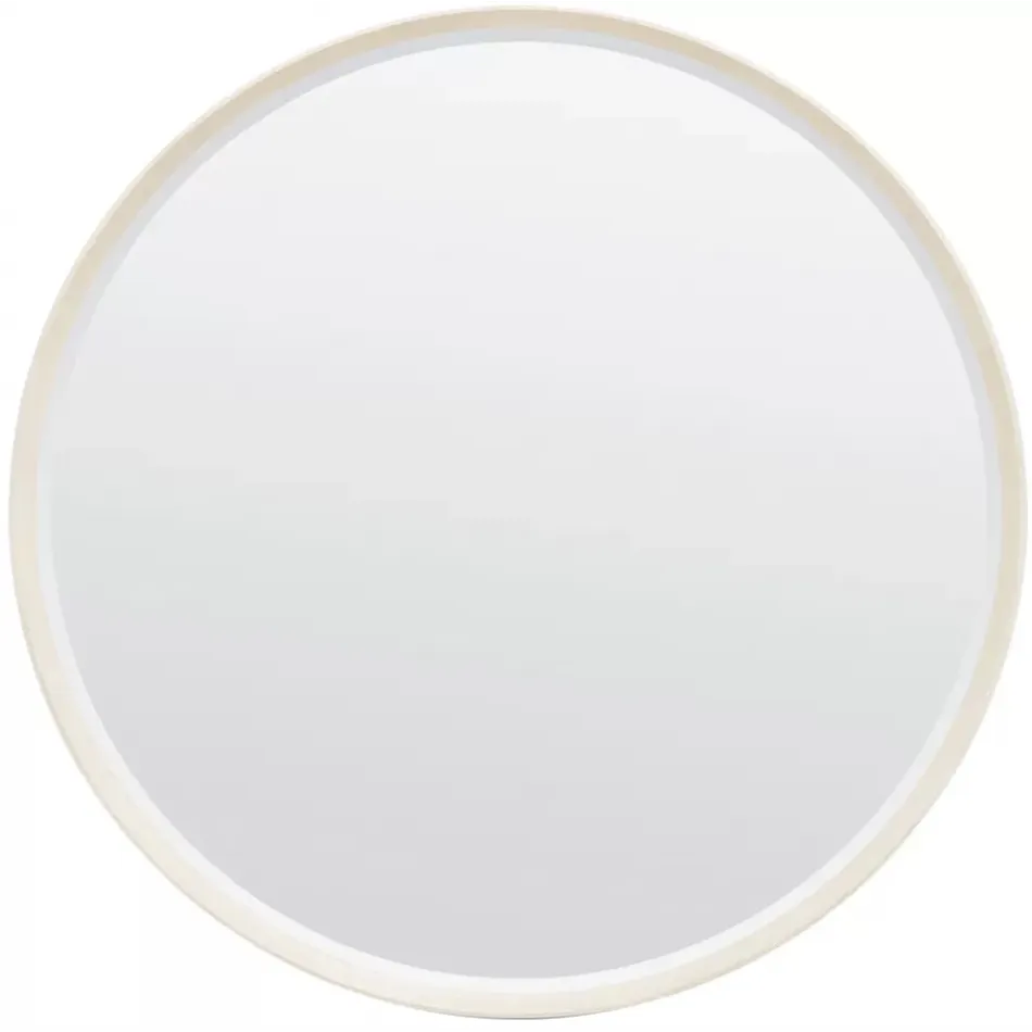 Emma Ivory Realistic Faux Shagreen Round Mirror