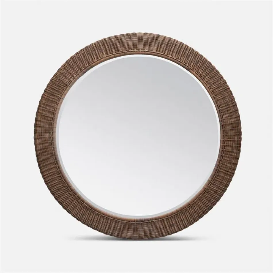 Flannery Indoor/Outdoor Chestnut Faux Wicker Mirror 38" Round