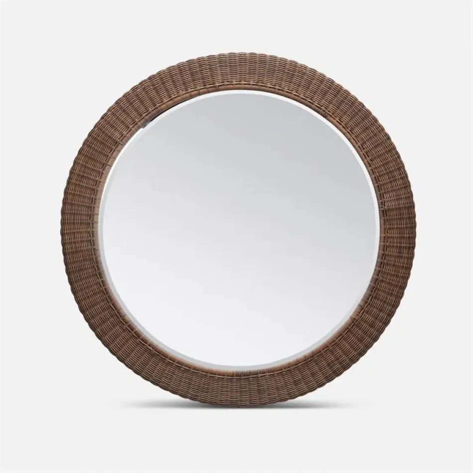 Flannery Indoor/Outdoor Round Chestnut Faux Wicker Mirror