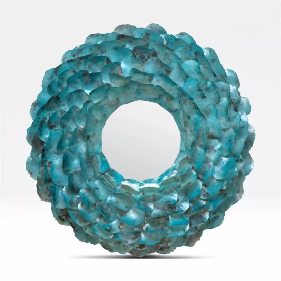 Venus 45"Diam Round Blue Oyster Shell Mirror