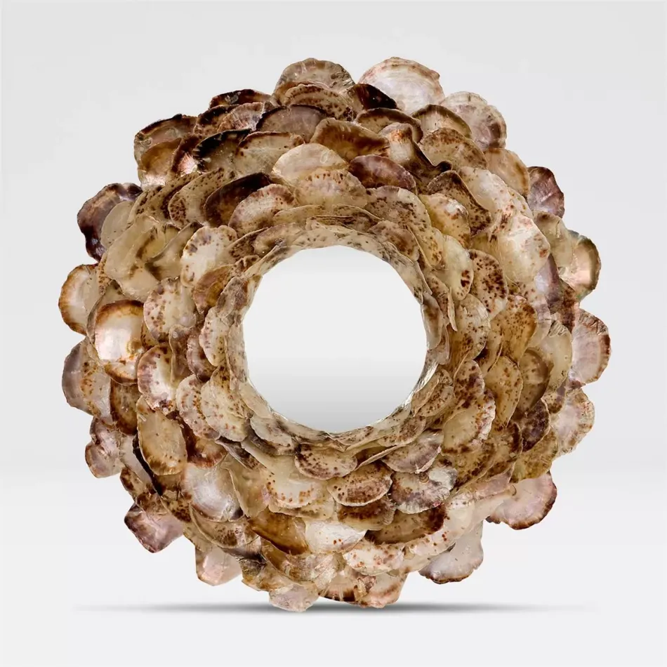 Venus 45"Diam Round Natural Oyster Shell Mirror