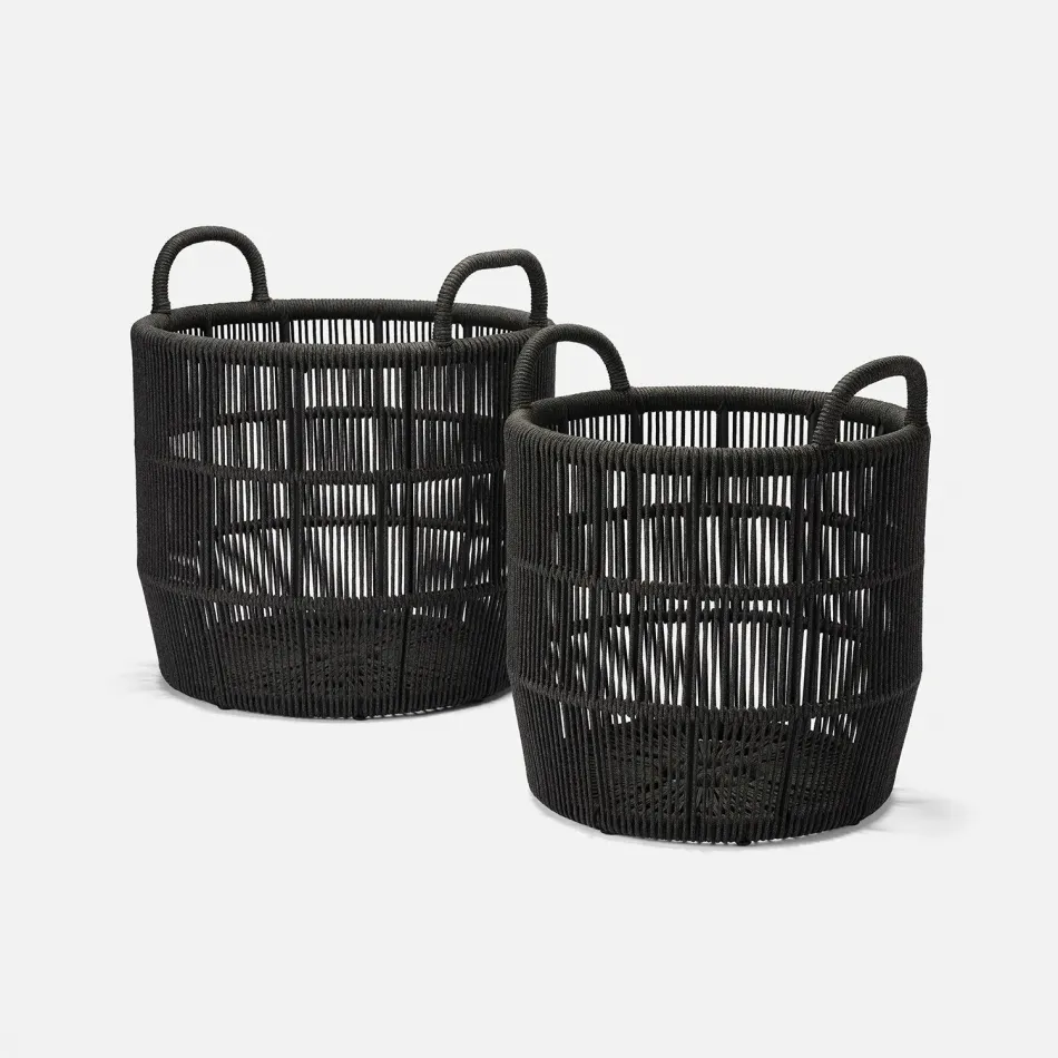 Alcoy Dark Charcoal Performance Rope Basket XL Rd 22"D x 24"H 25"D x 28"H Set of Two