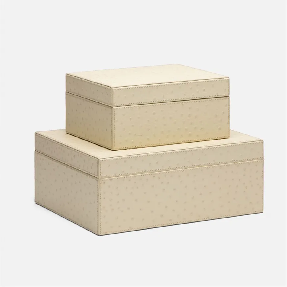 Zsa Zsa Box Set of Two Cream Ostrich Full-Grain Leather