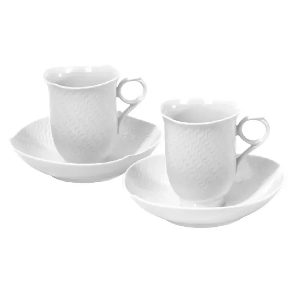 Waves Relief White Cups & Saucers Set