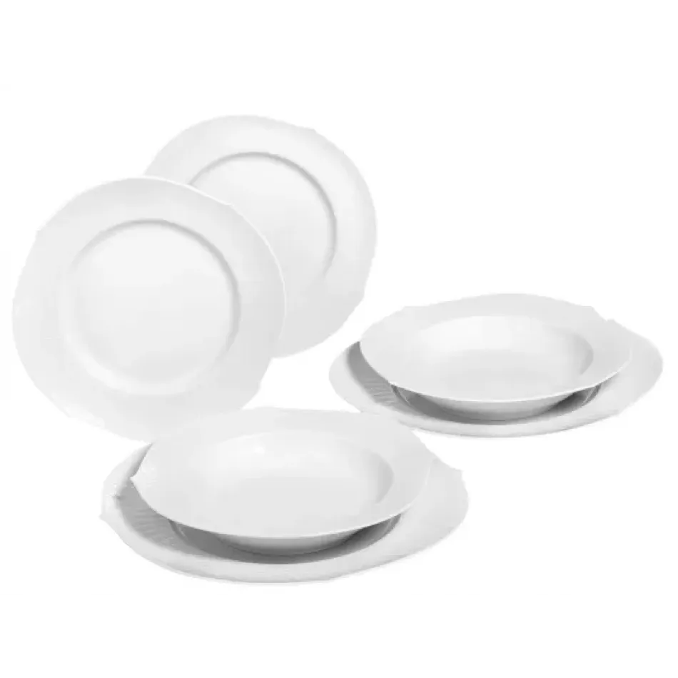 Waves Relief White Dinner Plate Set