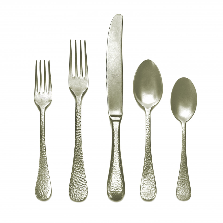 Epoque Pewter Champagne 5-Pc Setting (Table Fork, Table Knife, Dessert Spoon, Dessert Fork, USA Coffee Spoon)