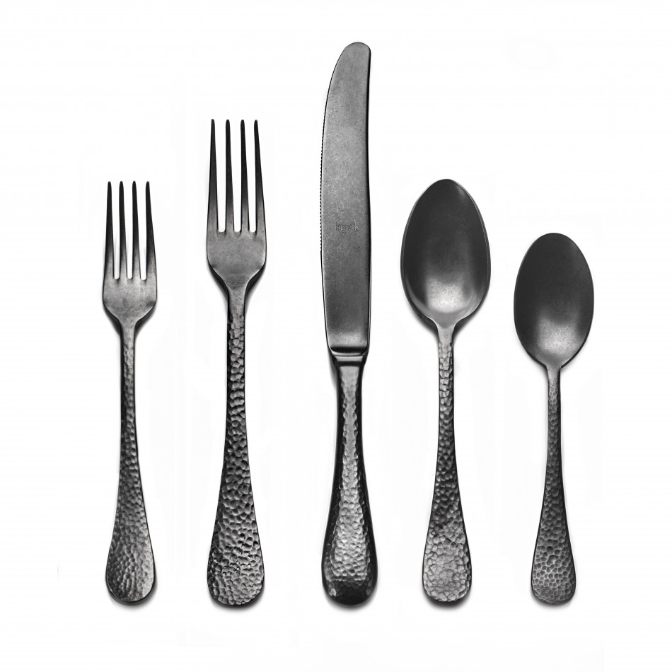 Epoque Oro Gold Nero Pewter 5-Pc Setting (Table Fork, Table Knife, Dessert Spoon, Dessert Fork, USA Coffee Spoon)