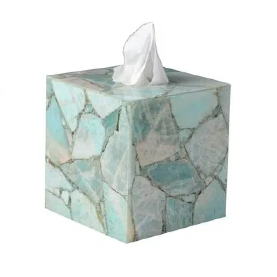 Taj Premium Gemstone Amazonite  Square Tissue Holder (5.75"L x 5.75"W x 6"H)