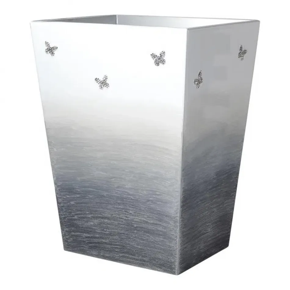 Breeze Ombre Gray Enamel/Silver Trim Straight Wastebasket + Liner (8.75"L x 7"W x 11.5"H)