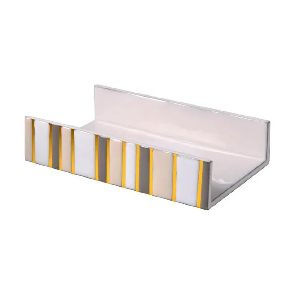 Catalina Natural/Gold Coordinated Enamel Stripes Flat Towel Holder (8"L x 5"W x 2"H)