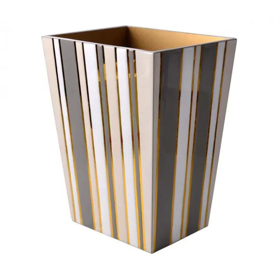 Catalina Natural/Gold Coordinated Enamel Stripes Straight Wastebasket + Liner (8.75"L x 7"W x 11.5"H)