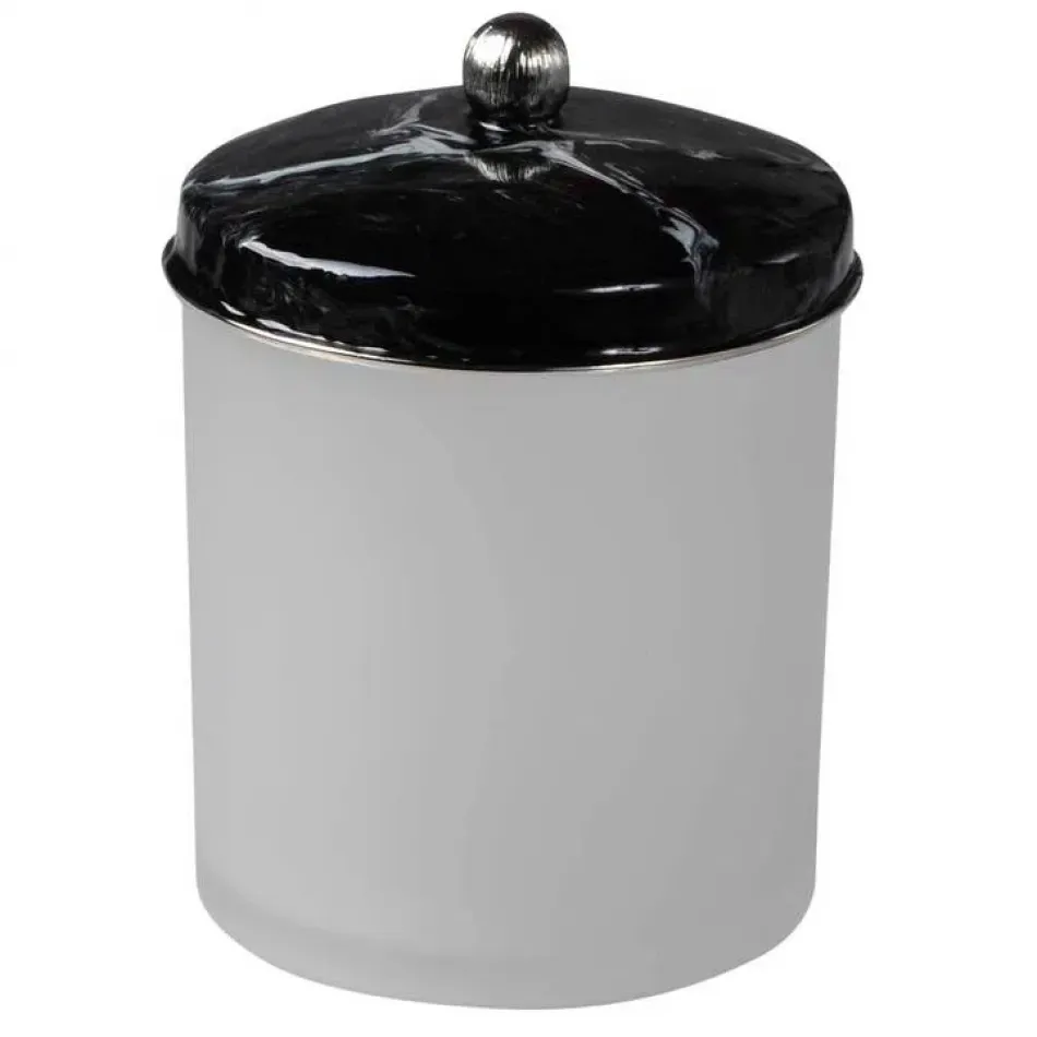 Marbleous Faux Marble Black Enamel/Silver Trim  Q-Tip/Cotton Ball Holder Jar (3.75" W x 5.5"H)