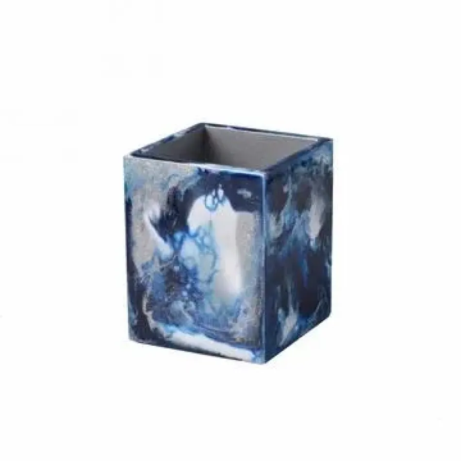 Elan Enamel Blue Medley/Silver Make Up Brush Holder (3.25"W X 4.25"H)