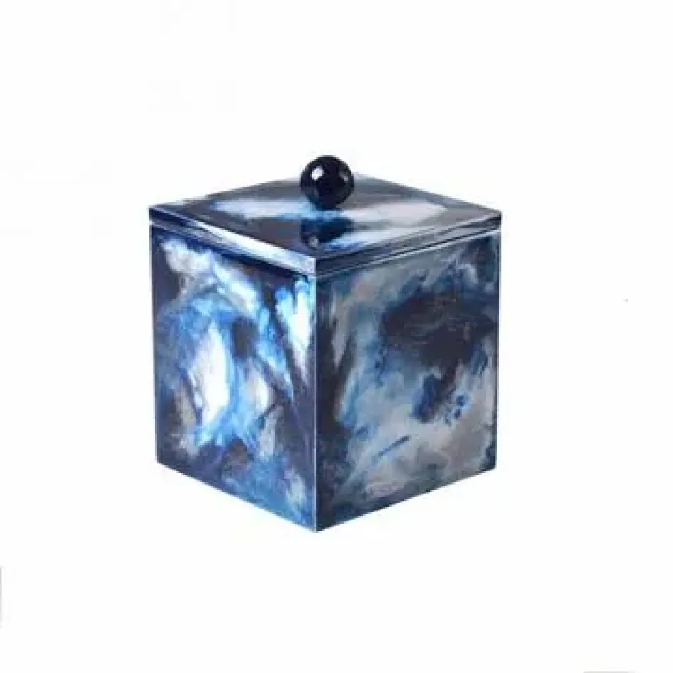 Elan Enamel Blue Medley/Silver Tall Square Container (3.75"W X 3.75"L X 5"H)